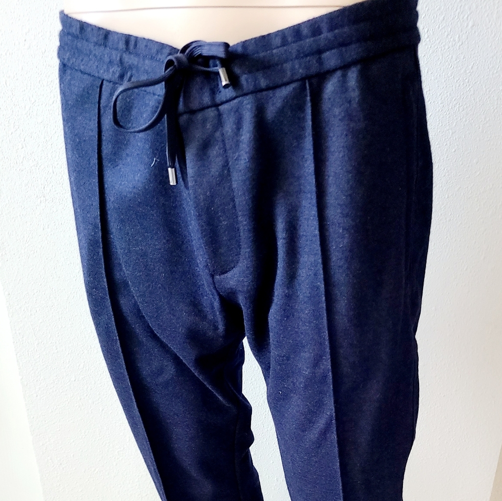 Emporio Armani Navy Pleated Drawstring Joggers